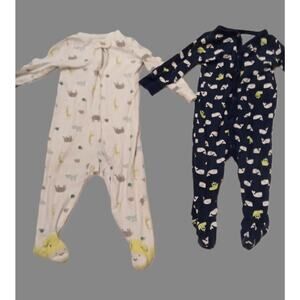 Lot of 2 Carter's Boys Sz 9M Rompers One Piece Footsie Long Sleeve Animal Prints